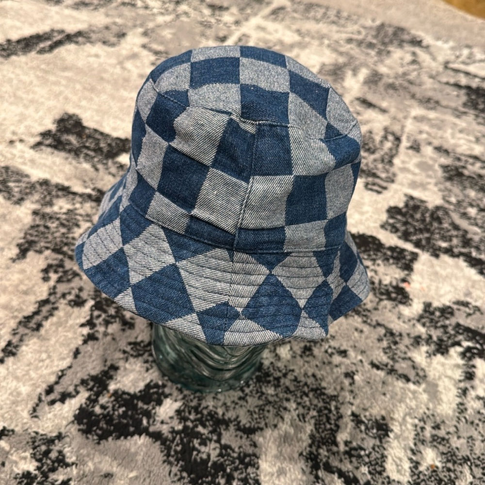 Denim Blue Checkered Bucket Hat